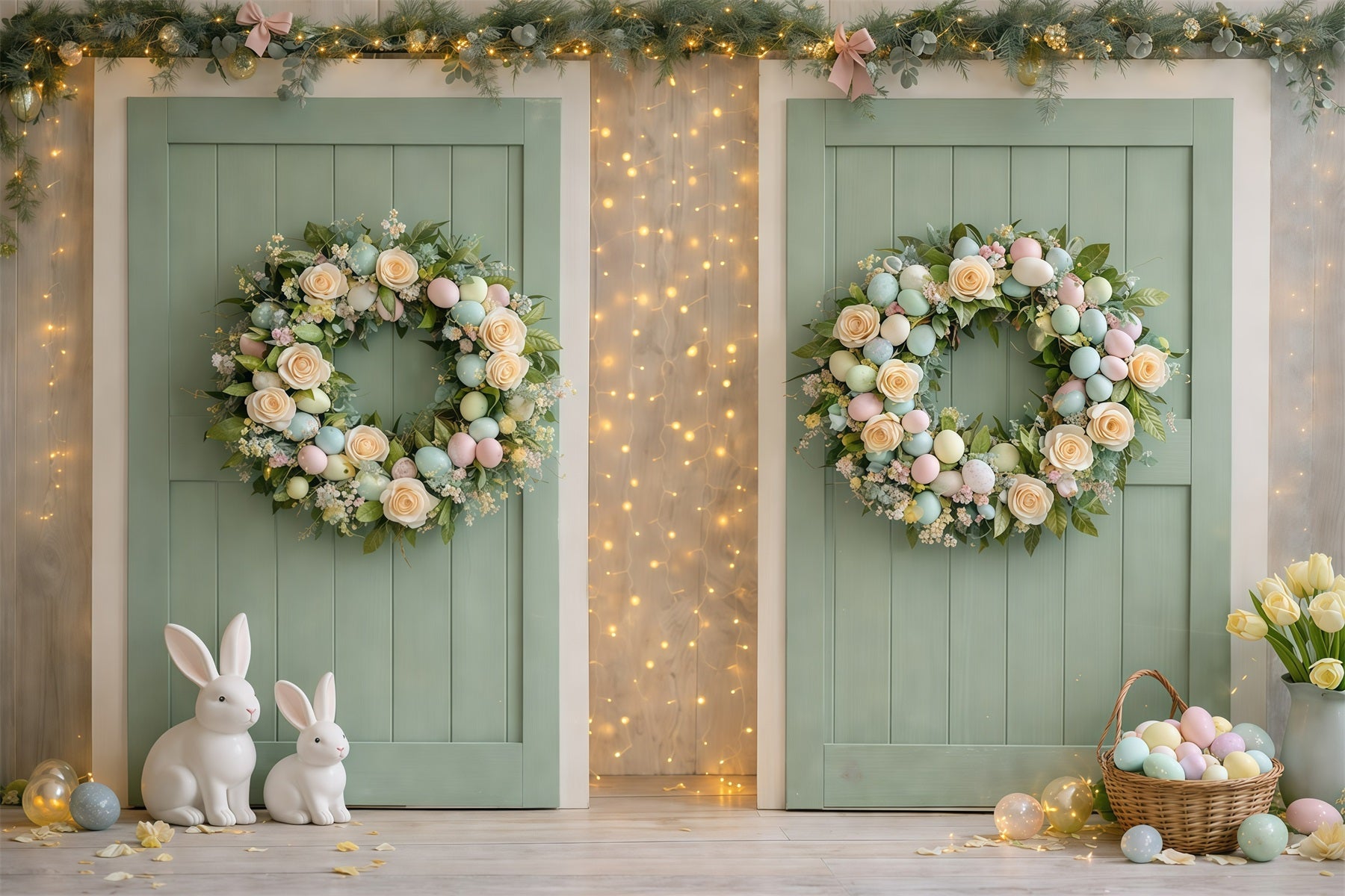 Easter Wreath Doorway Backdrop Mint Green Doorway Bunny Egg Easter Themed Backdrops UK GQ61-66