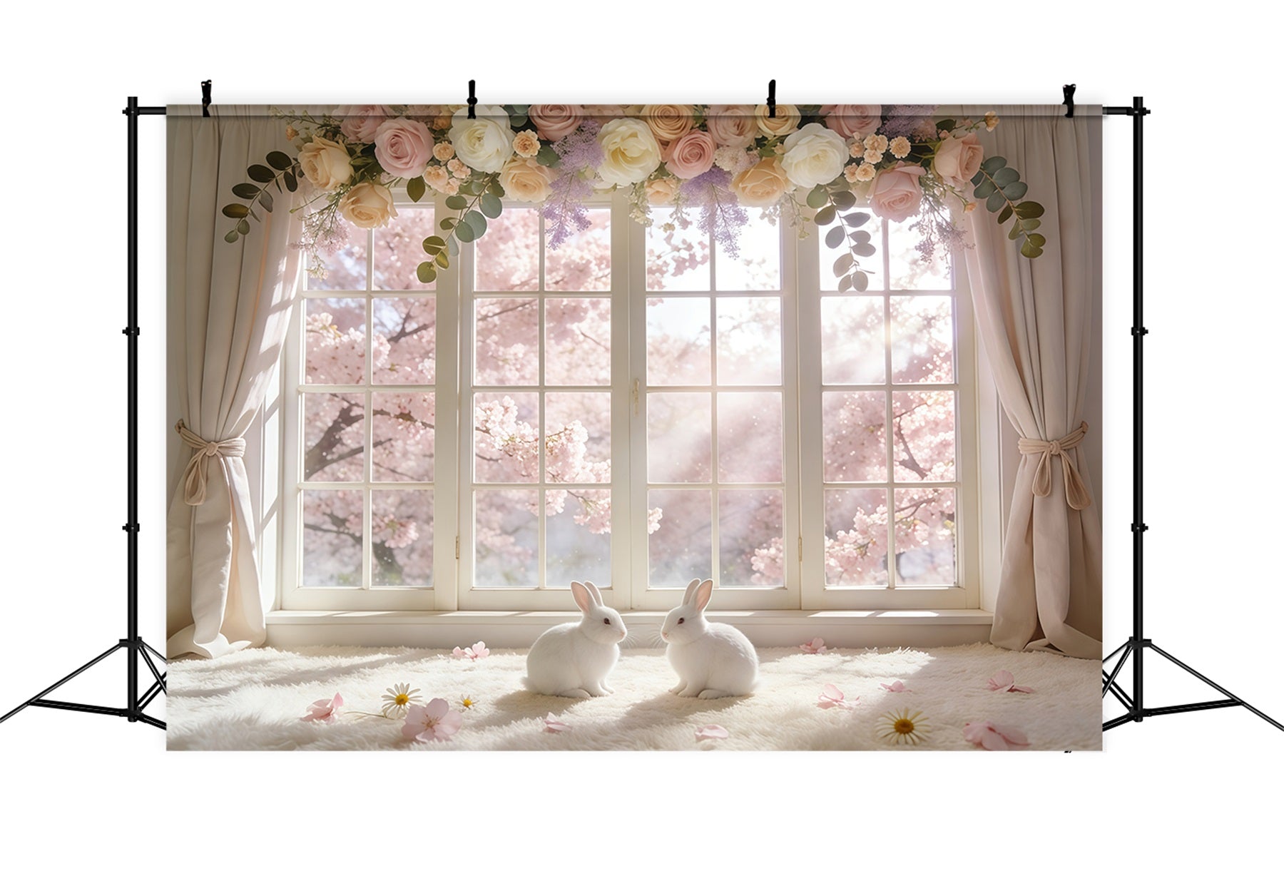 Easter Window Spring Light Backdrop Blossom Wreath Bunny Easter Backdrops Ideas UK GQ61-67