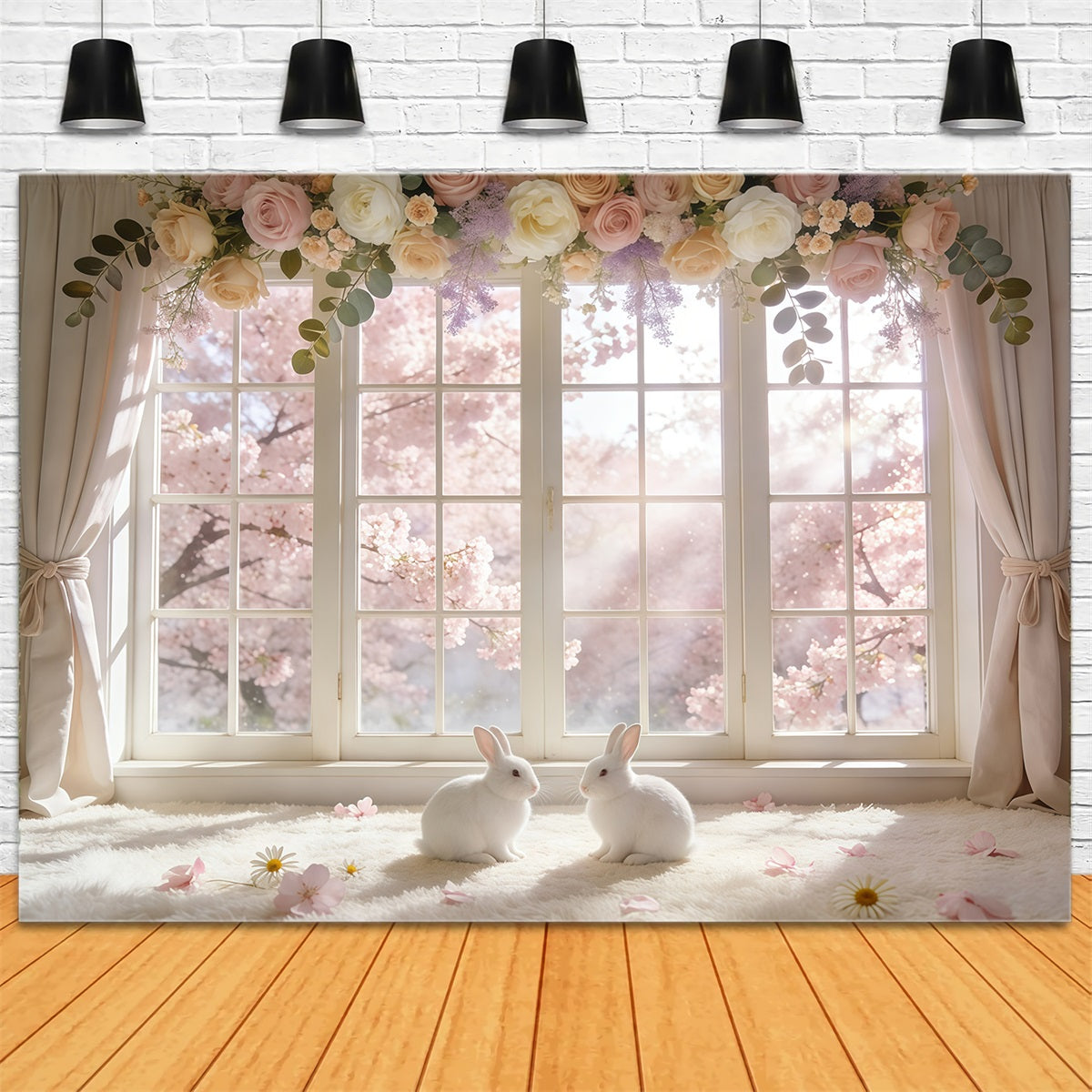 Easter Window Spring Light Backdrop Blossom Wreath Bunny Easter Backdrops Ideas UK GQ61-67