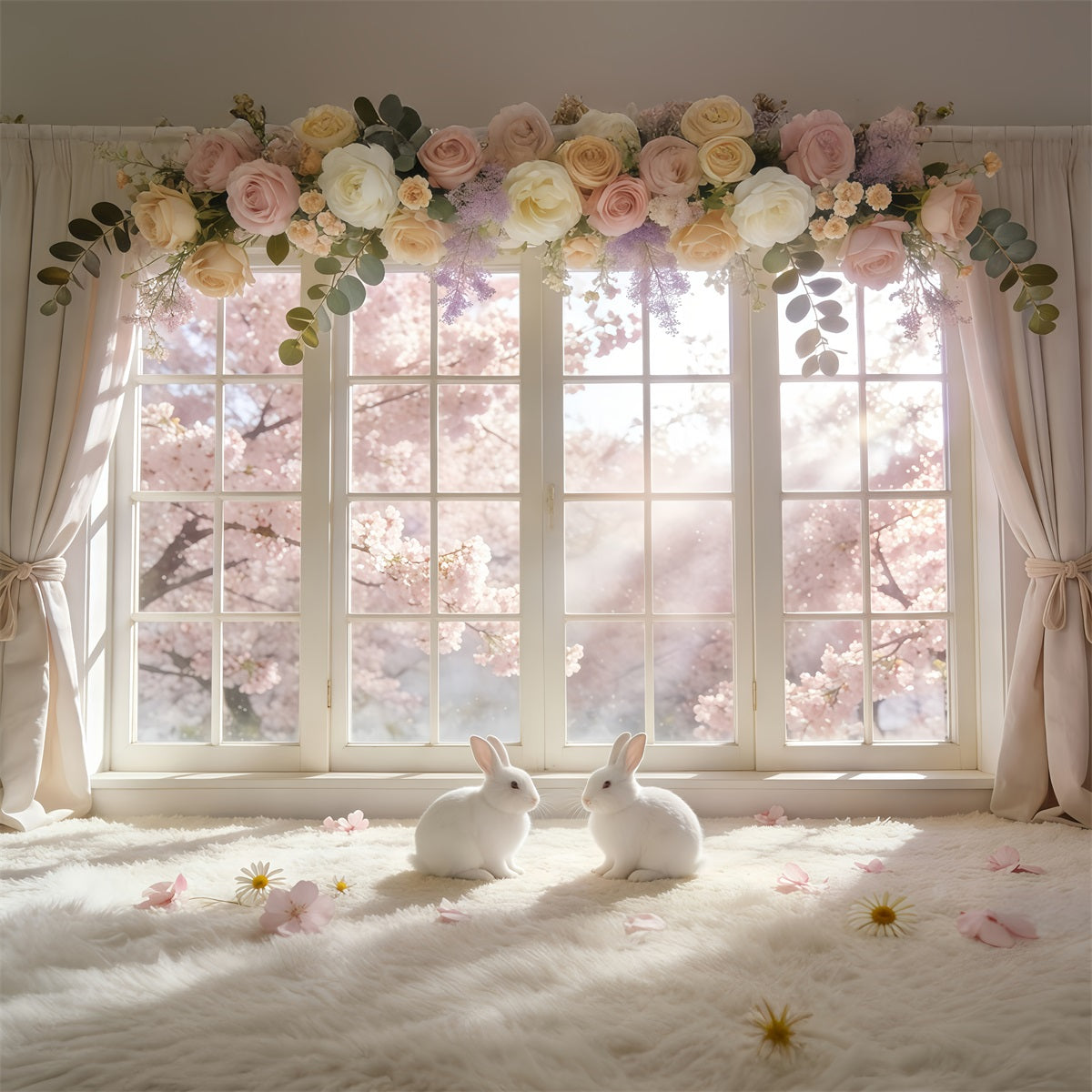 Easter Window Spring Light Backdrop Blossom Wreath Bunny Easter Backdrops Ideas UK GQ61-67