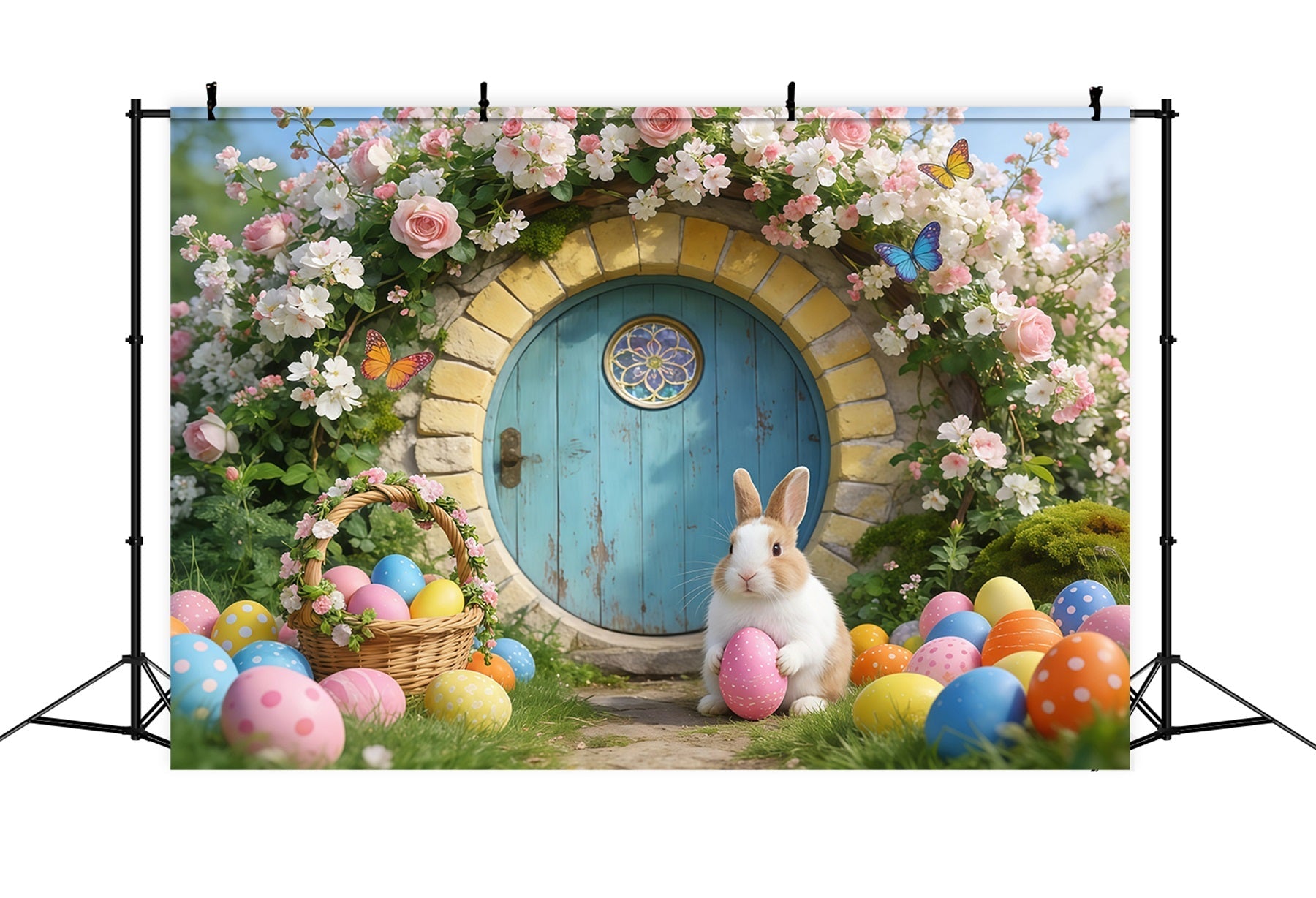 Easter Bunny Burrow Backdrop Fairytale House Flower Arch Easter Backdrop Photos UK GQ61-68
