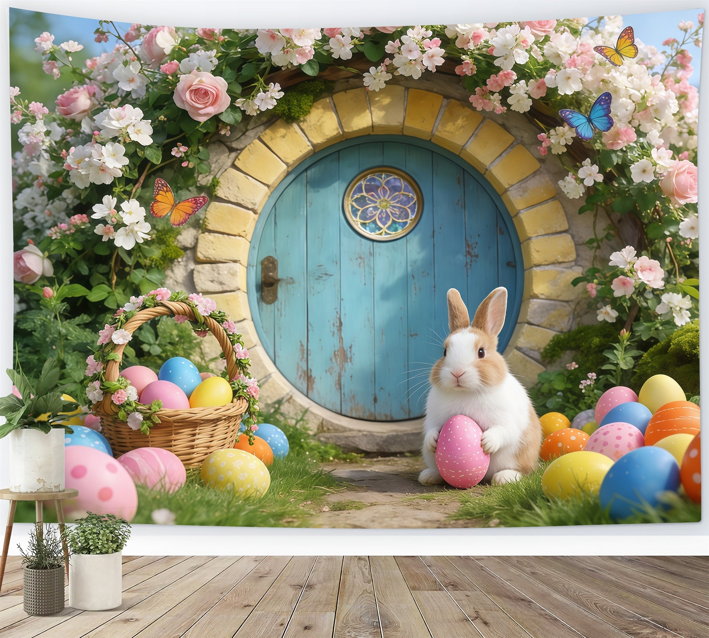 Easter Bunny Burrow Backdrop Fairytale House Flower Arch Easter Backdrop Photos UK GQ61-68
