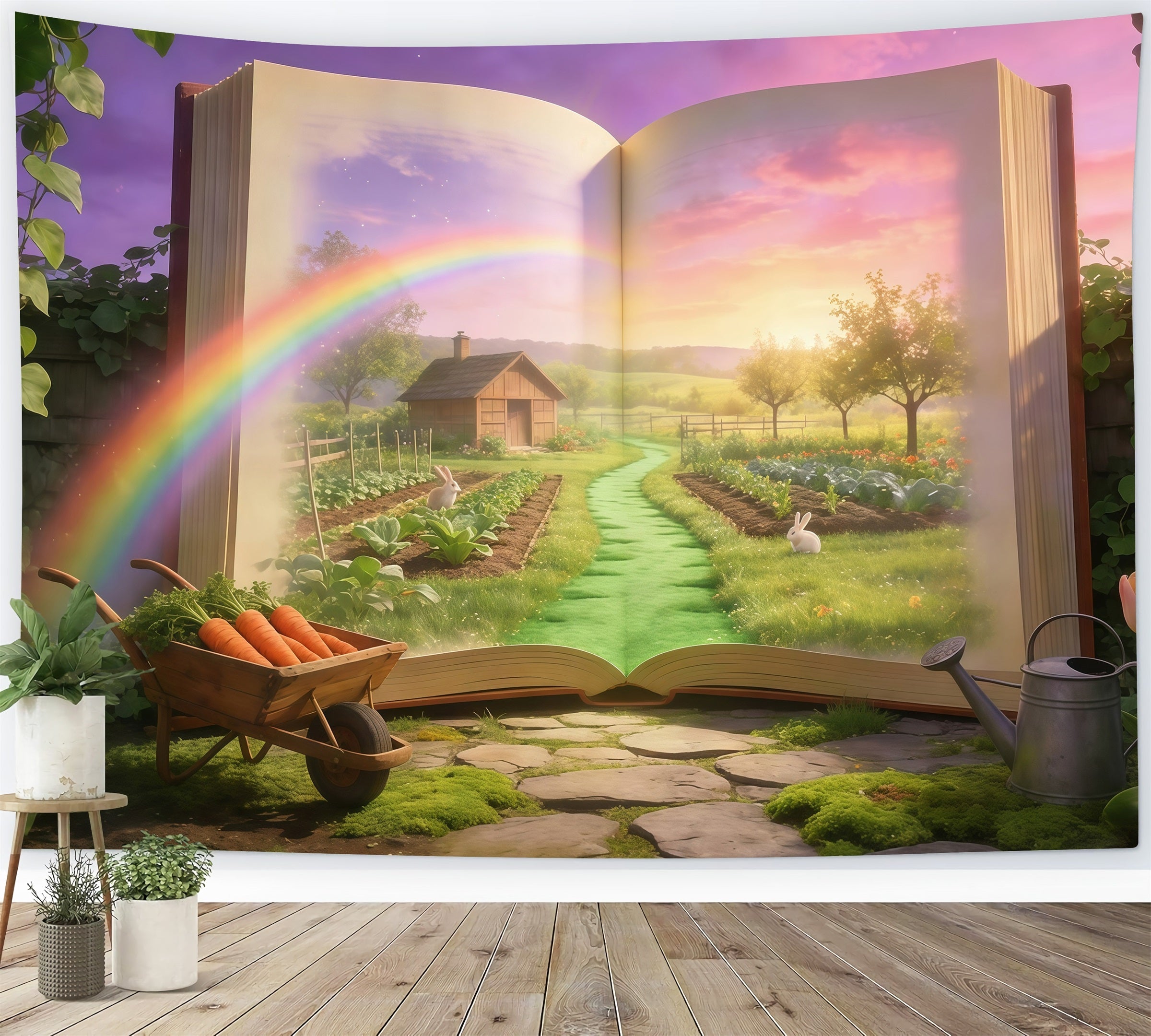 Easter Storybook Backdrop Magical Book Garden Bunny Easter Photo Booth Backdrop Ideas UK GQ61-69