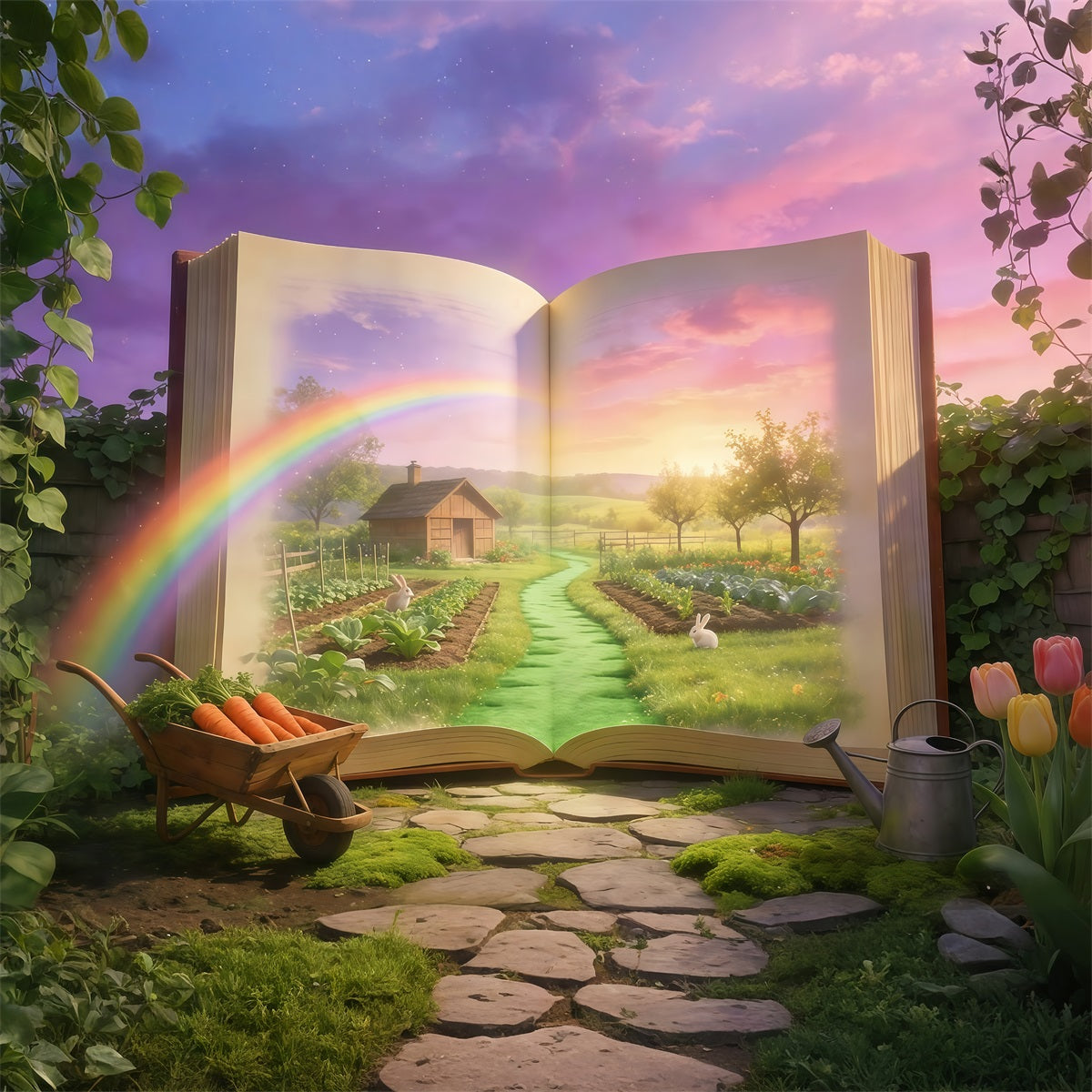 Easter Storybook Backdrop Magical Book Garden Bunny Easter Photo Booth Backdrop Ideas UK GQ61-69