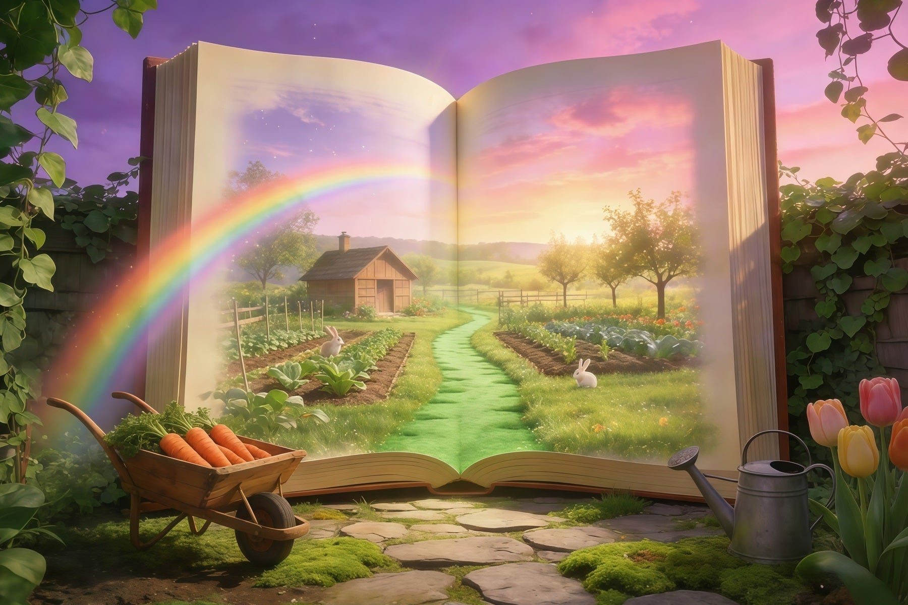 Easter Storybook Backdrop Magical Book Garden Bunny Easter Photo Booth Backdrop Ideas UK GQ61-69