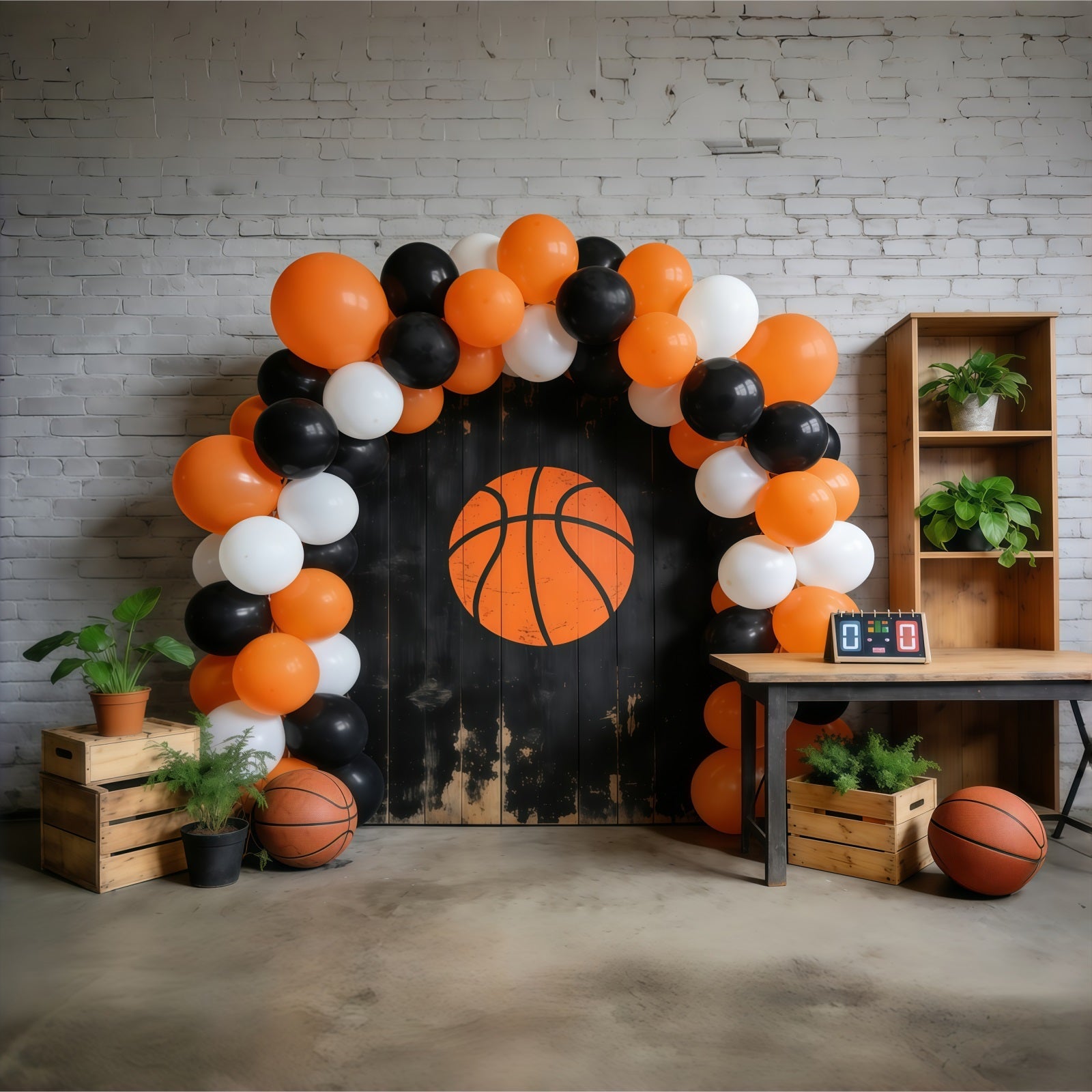 Basketball Photography Backdrop Rustic Wall Balloon Arch Sports Photo Backdrop UK GQ61-74