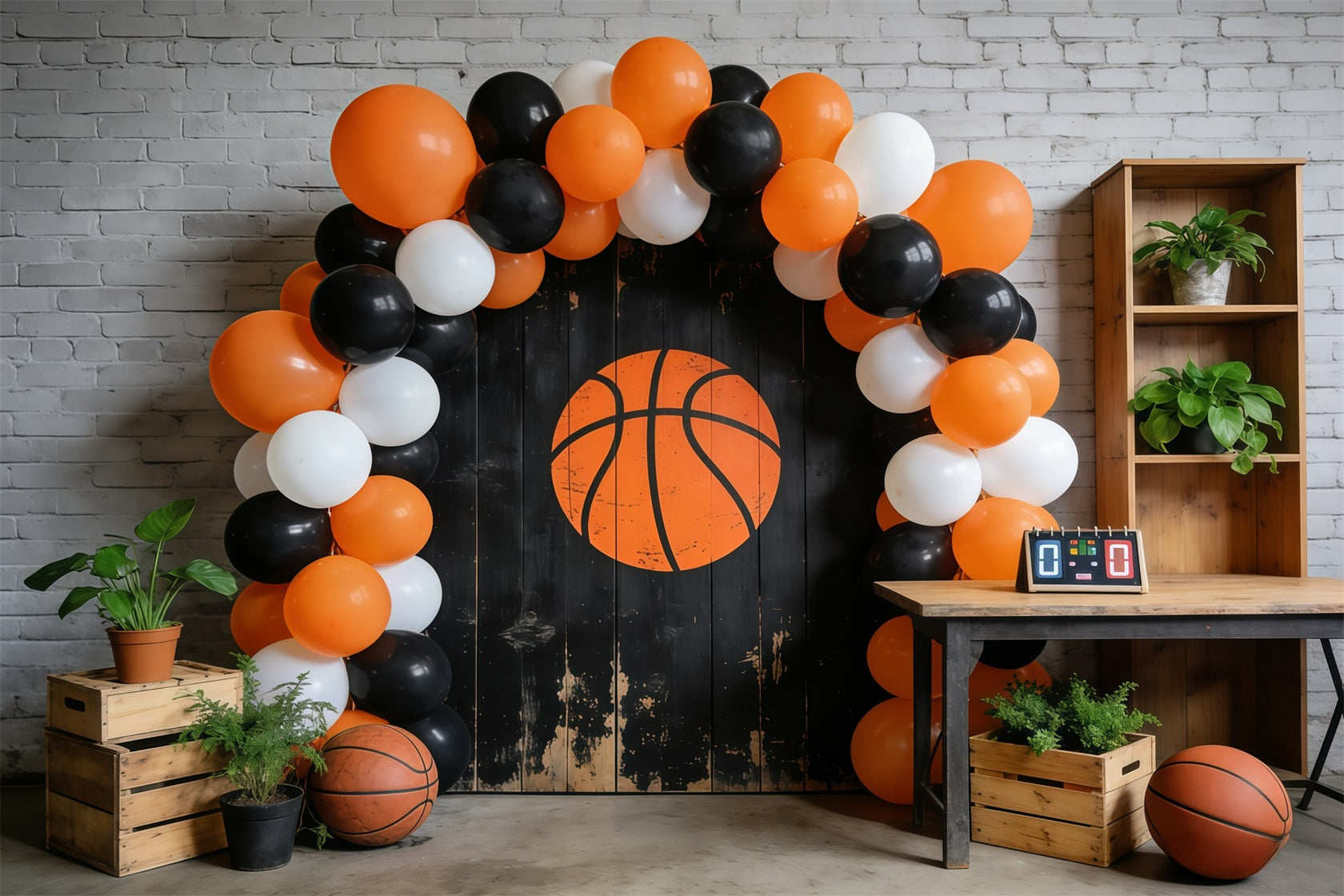 Basketball Photography Backdrop Rustic Wall Balloon Arch Sports Photo Backdrop UK GQ61-74