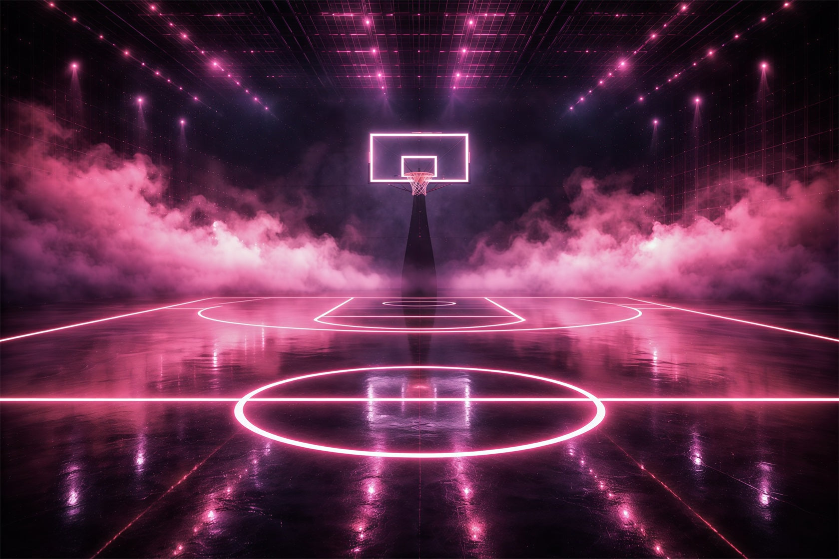Basketball Backdrop For Photography Neon Pink Arena Court Sports Theme Backdrop UK GQ61-78