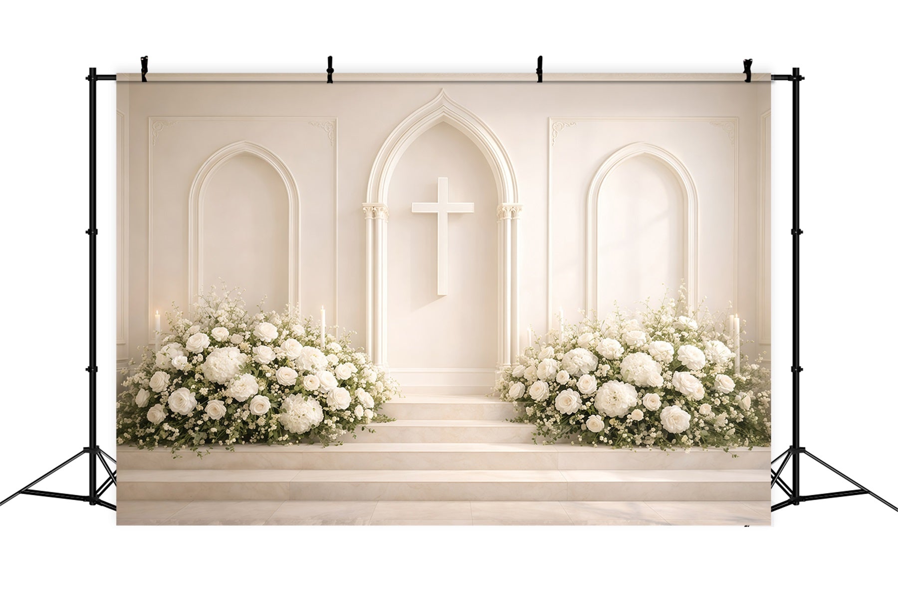 Religious Easter Backdrop White Floral Church Cross Easter Backdrop For Photography UK GQ61-8