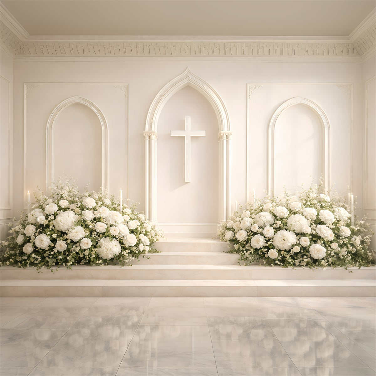 Religious Easter Backdrop White Floral Church Cross Easter Backdrop For Photography UK GQ61-8