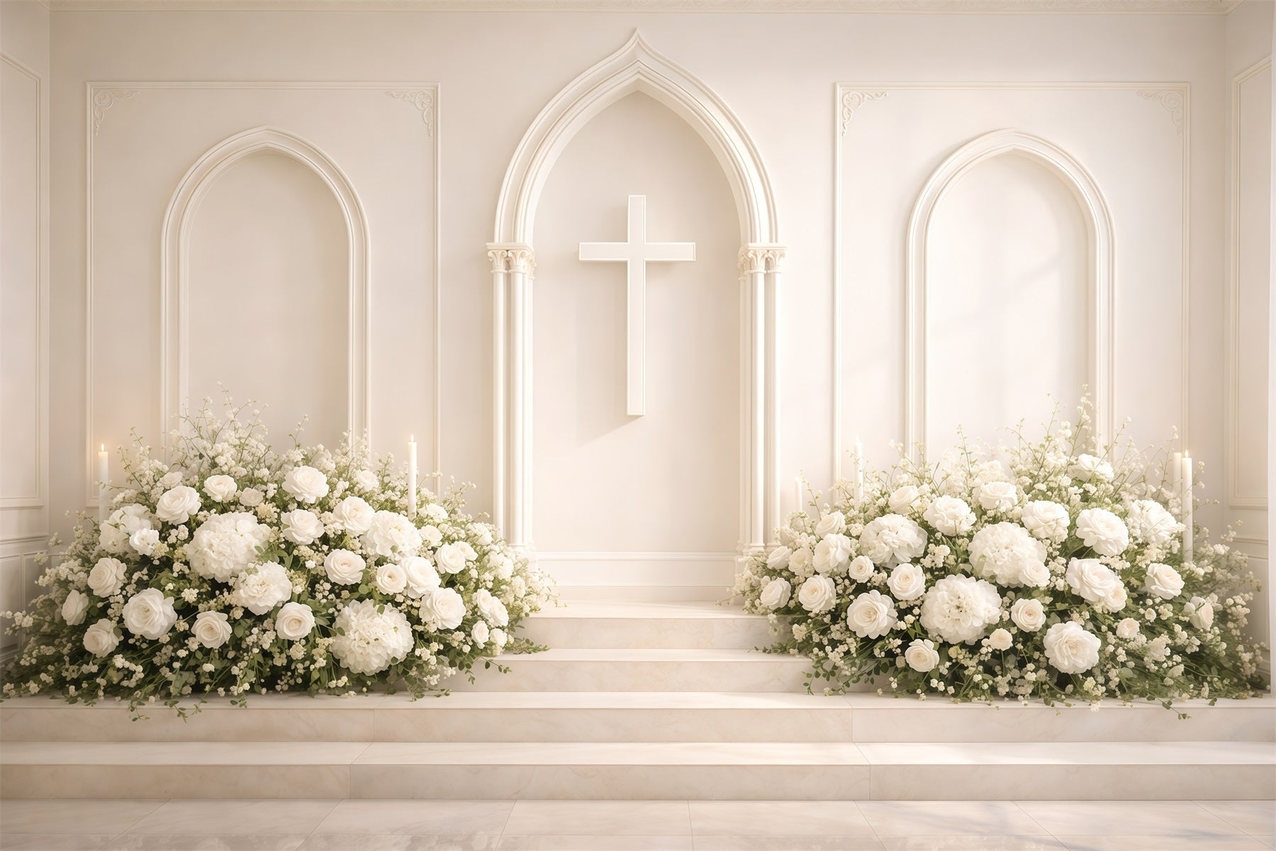 Religious Easter Backdrop White Floral Church Cross Easter Backdrop For Photography UK GQ61-8