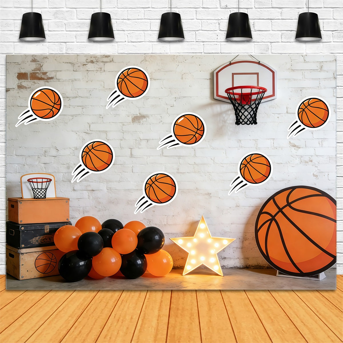 Basketball Backdrop For Photography Cartoon Ball Brick Wall Sports Photo Backdrop UK GQ61-83
