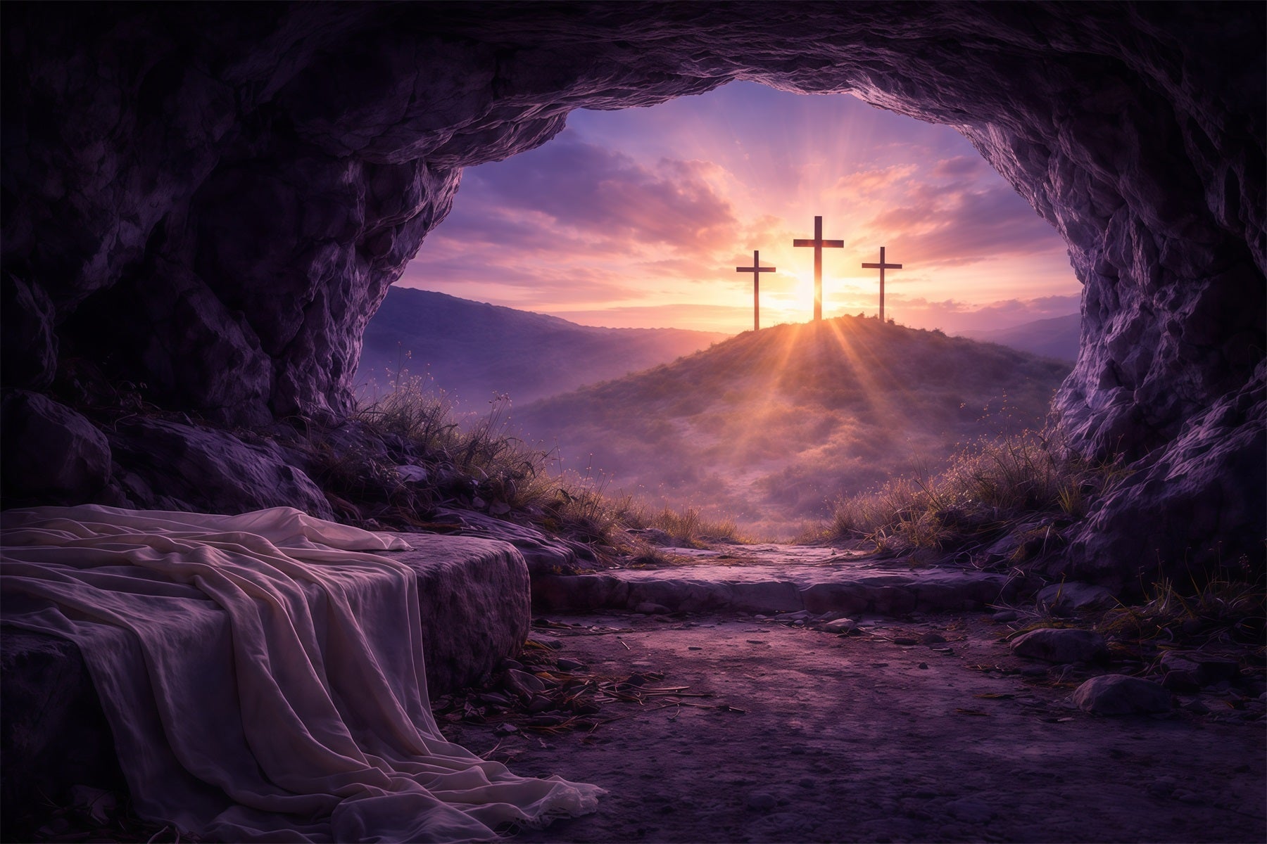 Easter Tomb Backdrop Resurrection Dawn Empty Tomb Easter Photography Backdrops For Sale UK GQ61-9