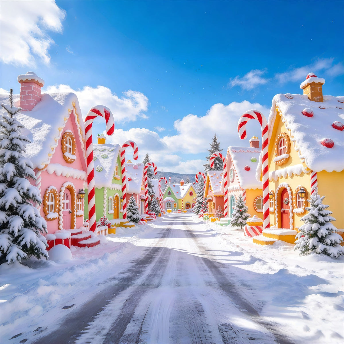 Christmas Village Backdrops Pastel Candy Gingerbread House Christmas Photo Backdrop UK GQ610-1