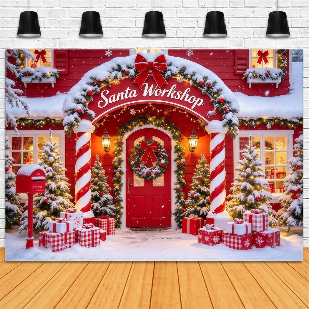 Santa's Workshop Backdrop Candy Cane Column Doorway Christmas Red Backdrop UK GQ610-10