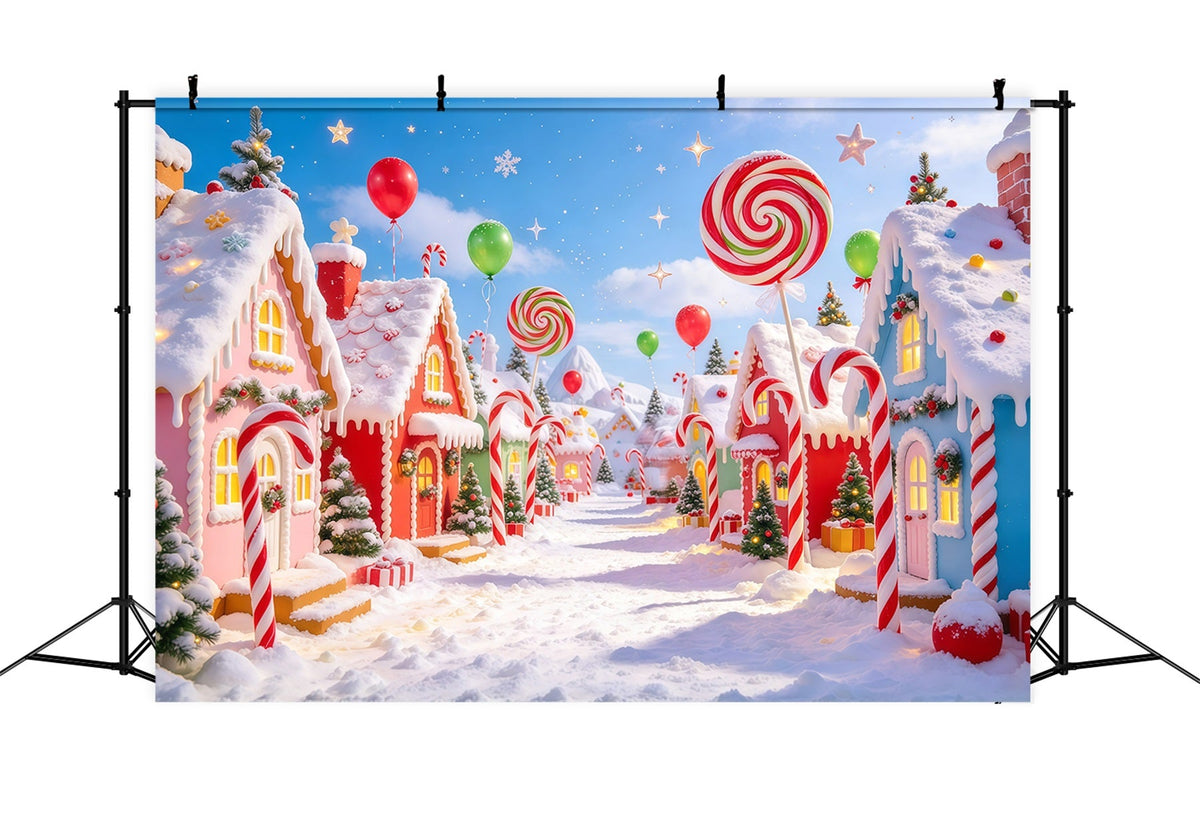 Candyland Christmas Backdrop Giant Lollipop Candy Village Photography Christmas Backdrop UK GQ610-106