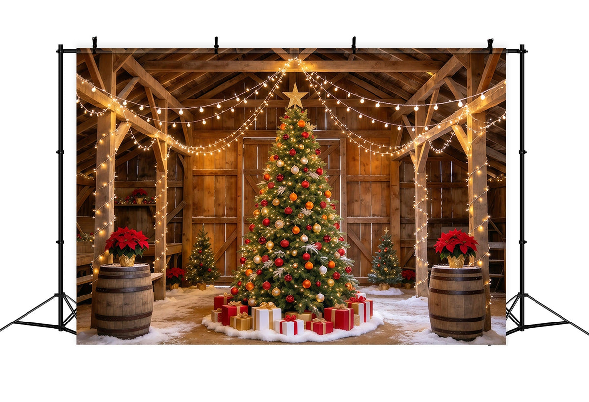 Christmas Lights Photo Backdrop Rustic Barn Tree Display Christmas Backdrop Pictures UK GQ610-109