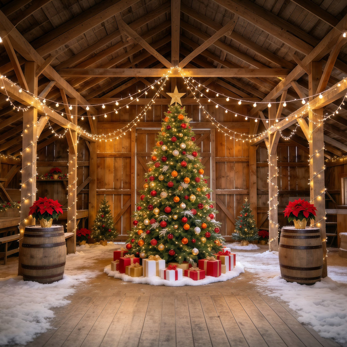 Christmas Lights Photo Backdrop Rustic Barn Tree Display Christmas Backdrop Pictures UK GQ610-109
