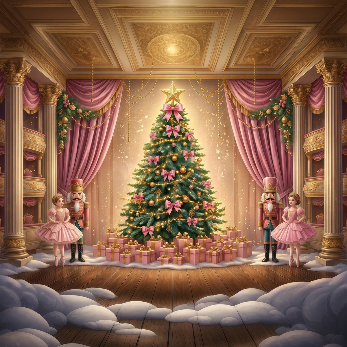 Nutcracker Photo Backdrop Pink Bow Ballet Stage Photography Backdrops Christmas UK GQ610-113