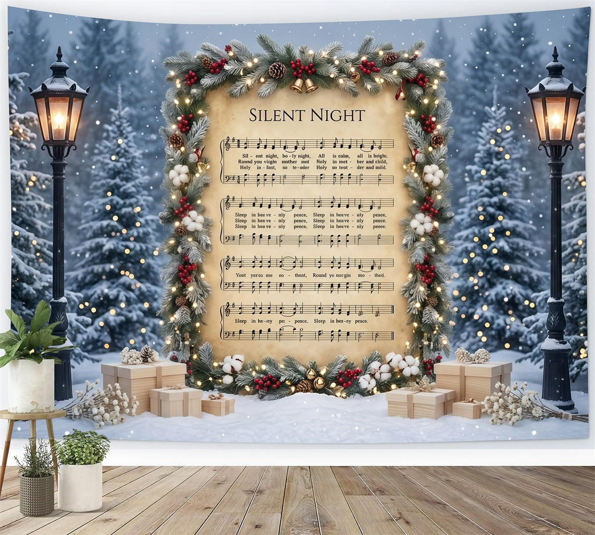 Christmas Carol Backdrop Silent Night Sheet Music Christmas Theme Photo Backdrop UK GQ610-116