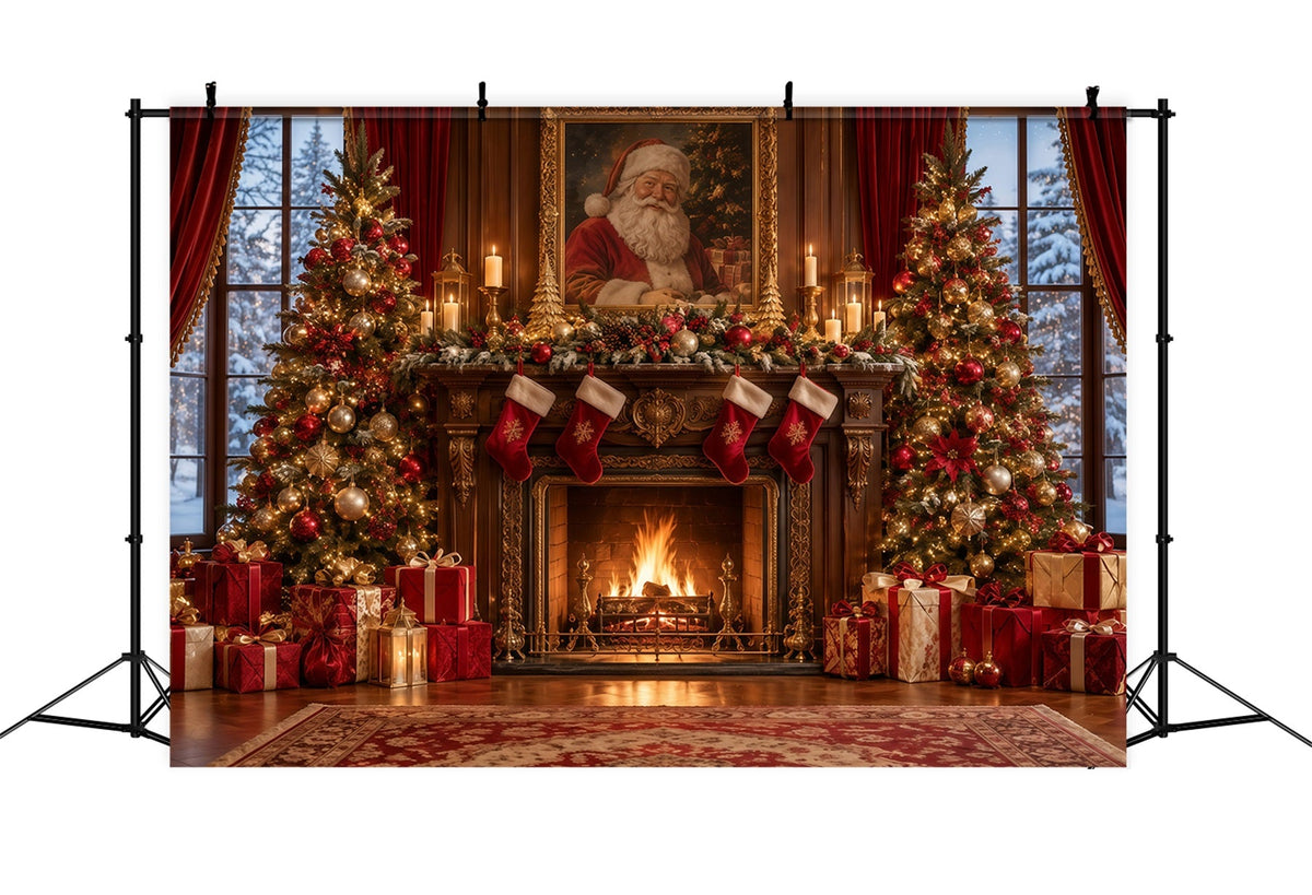 Santa Photo Backdrop Santa Portrait Fireplace Mantel Christmas Backdrops for Sale UK GQ610-119