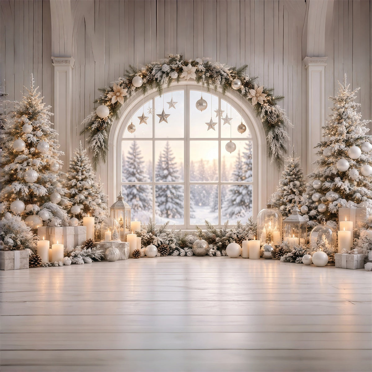 Christmas Window Backdrops White Winter Window Display Christmas Backdrop Wall UK GQ610-120