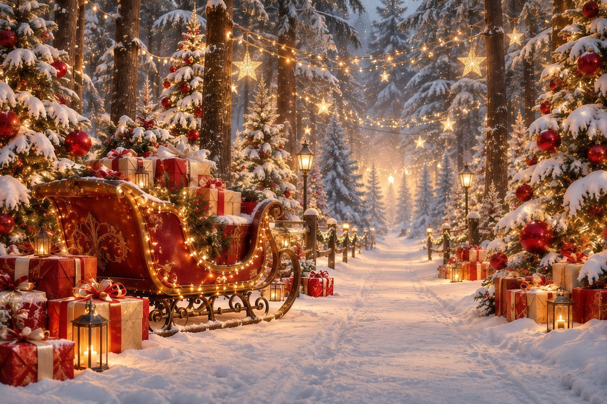 Christmas Tree Backdrops Glowing Sleigh Gift Trail Christmas Backdrop for Stage UK GQ610-121