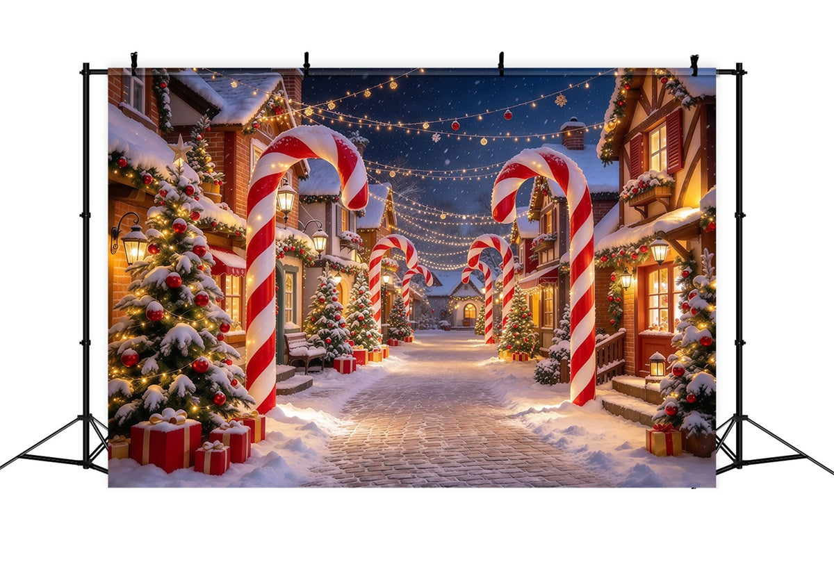 Christmas Village Backdrops Candy Cane Snowy Street Photography Christmas Backdrops UK GQ610-14