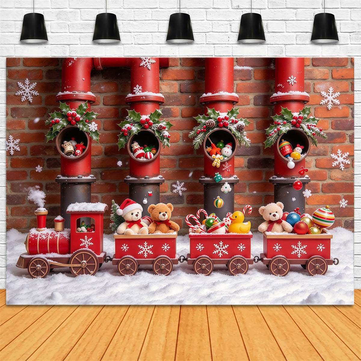 Christmas Backdrop Red Toy Train Parade Christmas Backdrops Photography UK GQ610-22