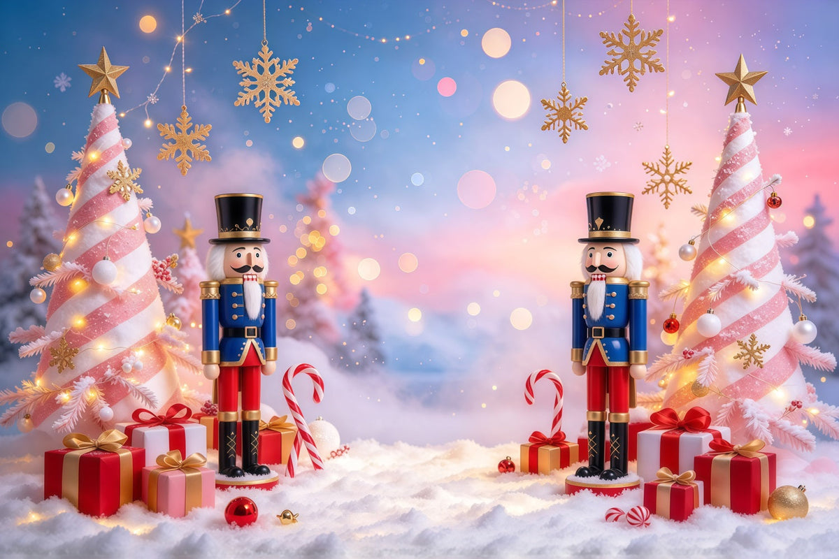 Christmas Backdrop Pink Tree Snowflake Bokeh Nutcracker Photo Backdrop UK GQ610-26