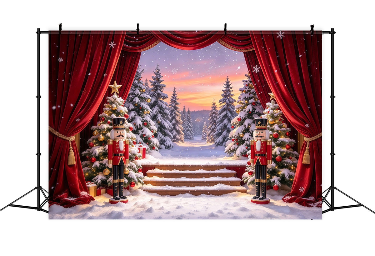 Christmas Theme Backdrop Snowy Forest Stage Curtain Nutcracker Backdrops UK GQ610-29
