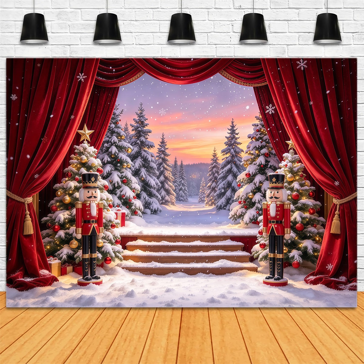 Christmas Theme Backdrop Snowy Forest Stage Curtain Nutcracker Backdrops UK GQ610-29
