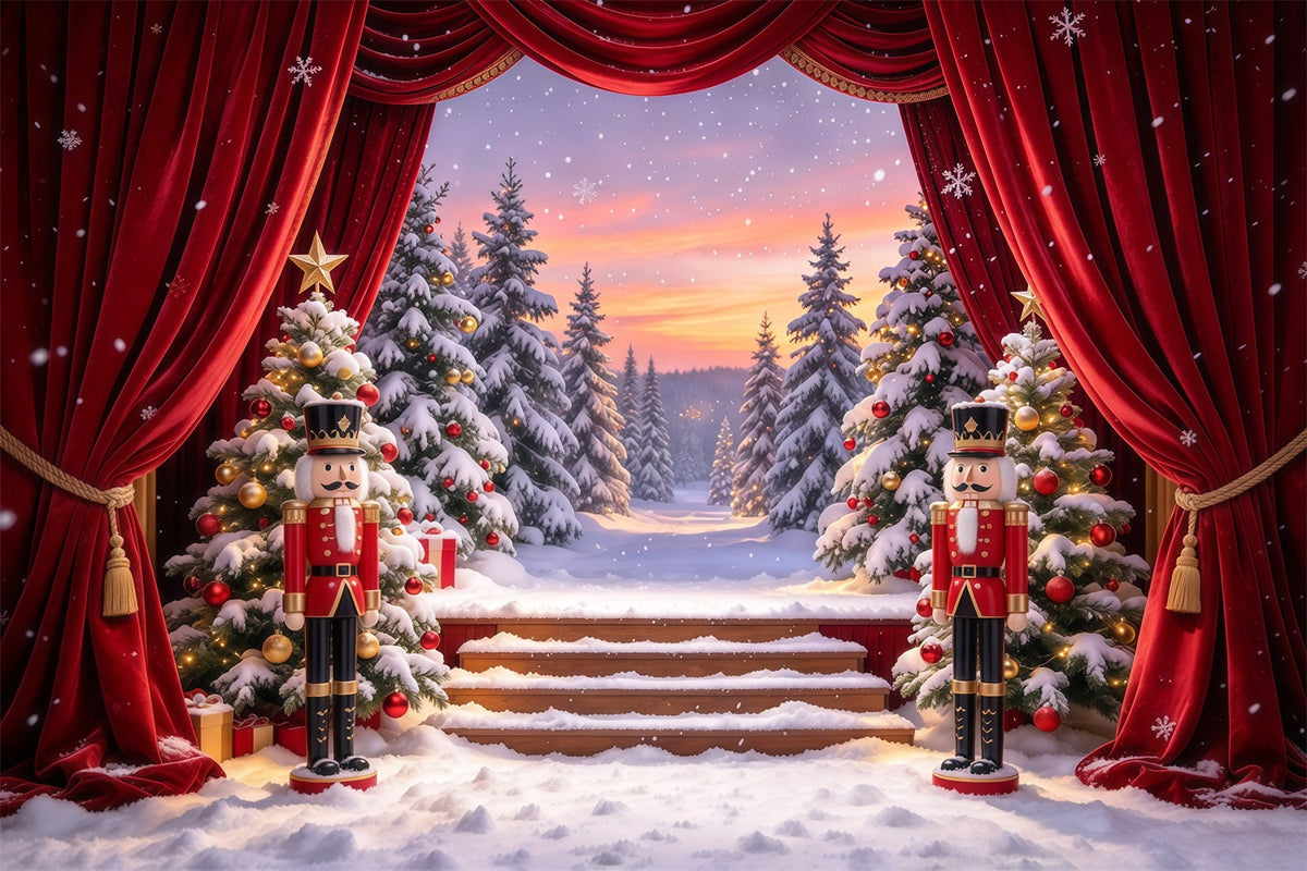 Christmas Theme Backdrop Snowy Forest Stage Curtain Nutcracker Backdrops UK GQ610-29