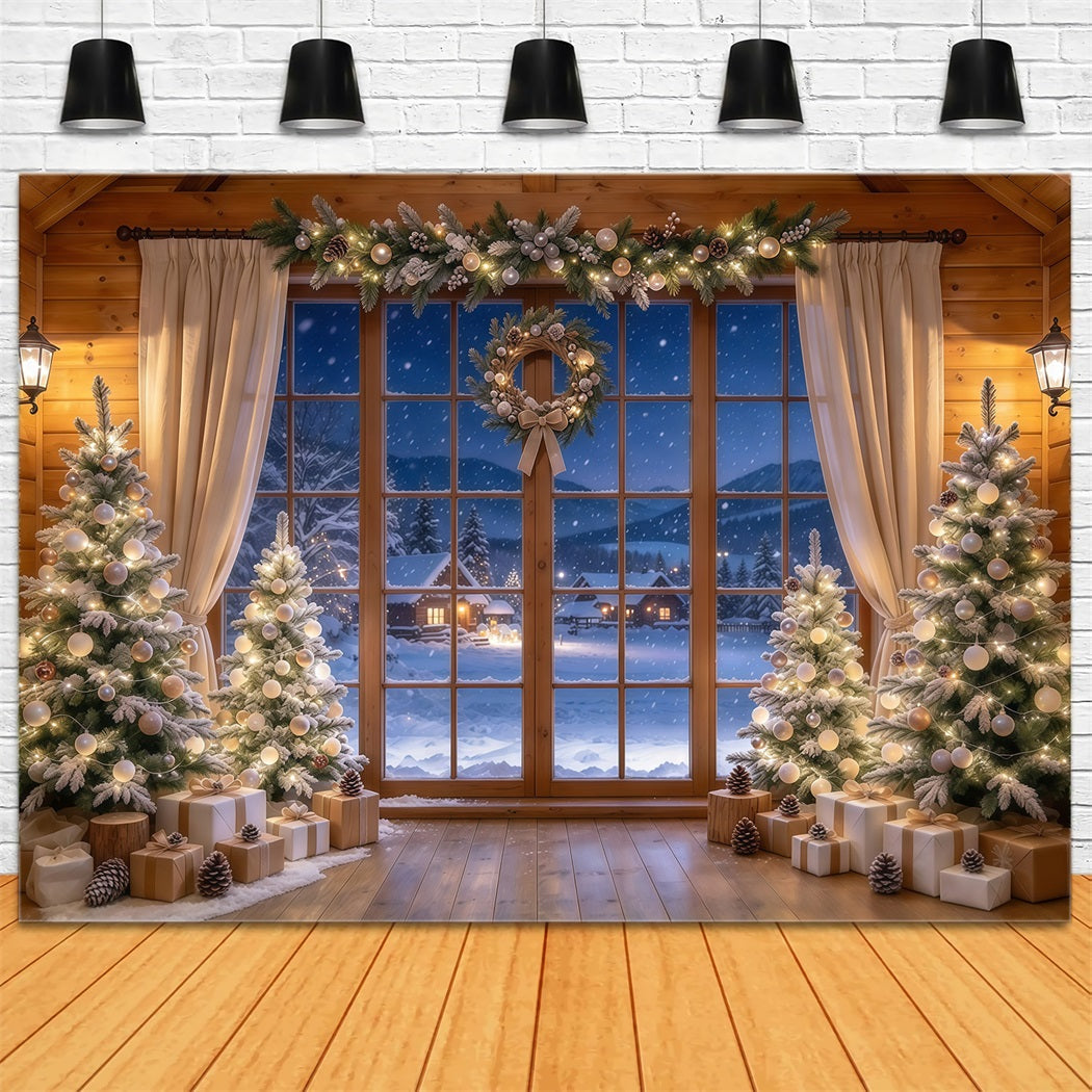 Santa Backdrop Champagne Fir Window Display Christmas Backdrops UK GQ610-33