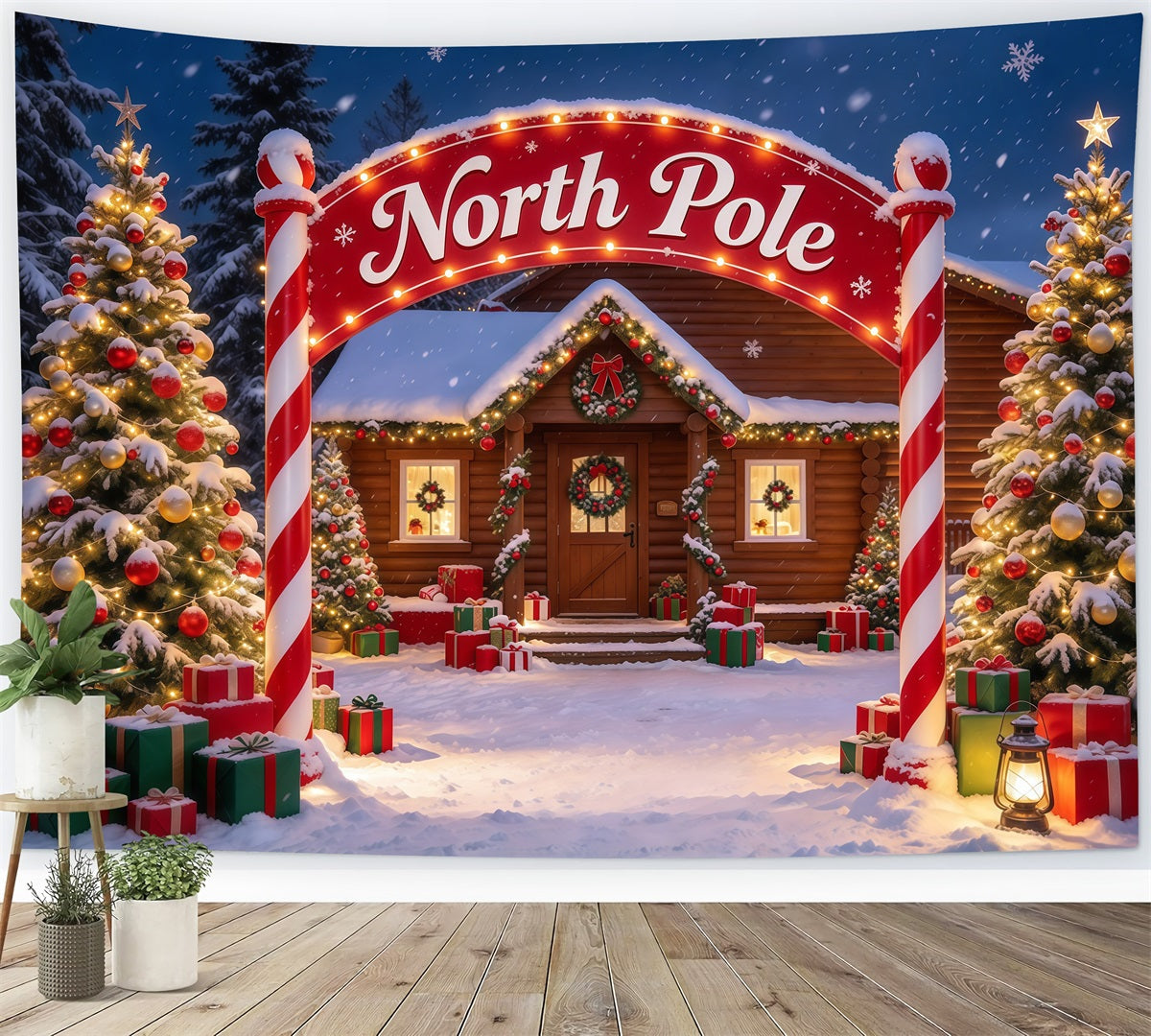 North Pole Photo Backdrop Winter Snow Lodge Gateway Professional Christmas Backdrop UK GQ610-36