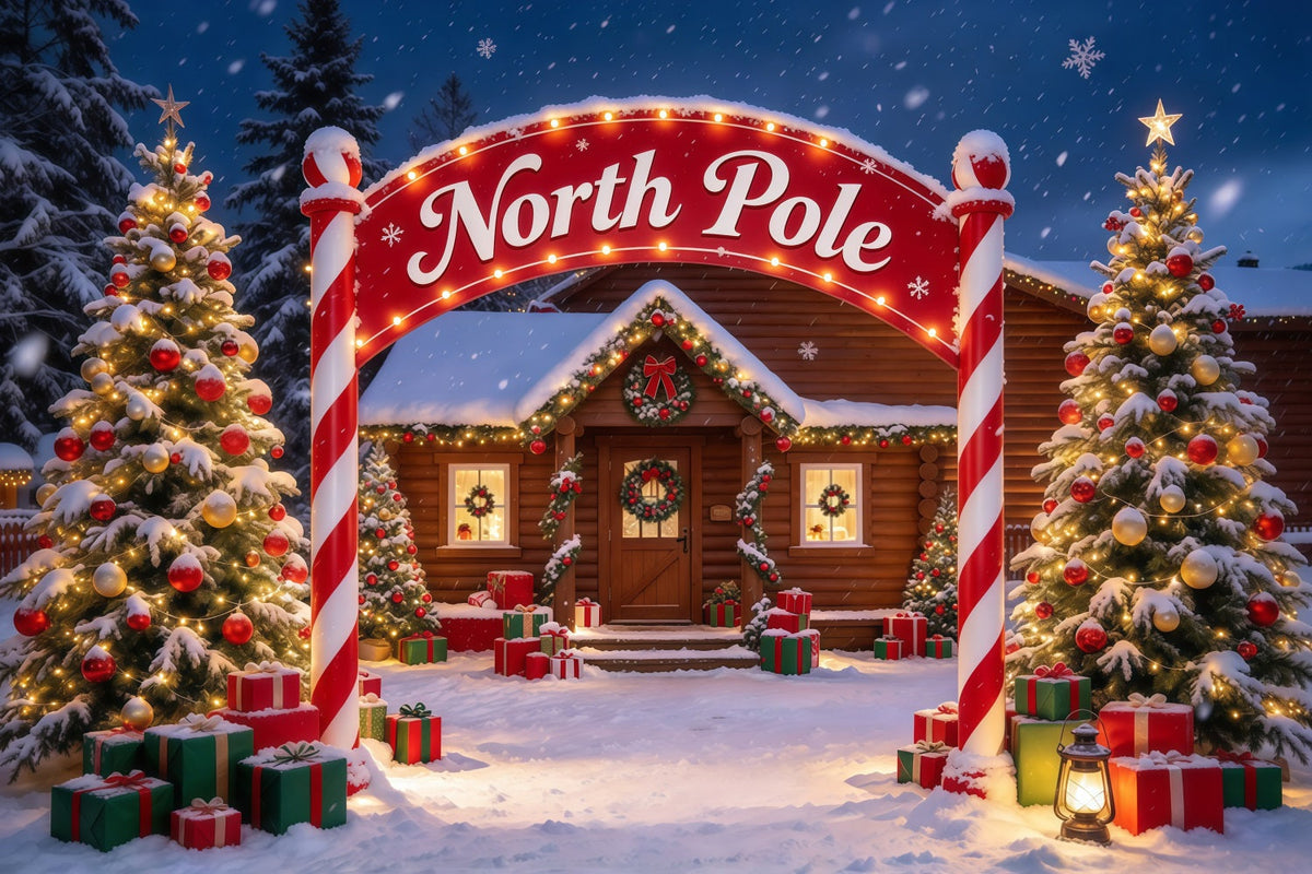 North Pole Photo Backdrop Winter Snow Lodge Gateway Professional Christmas Backdrop UK GQ610-36