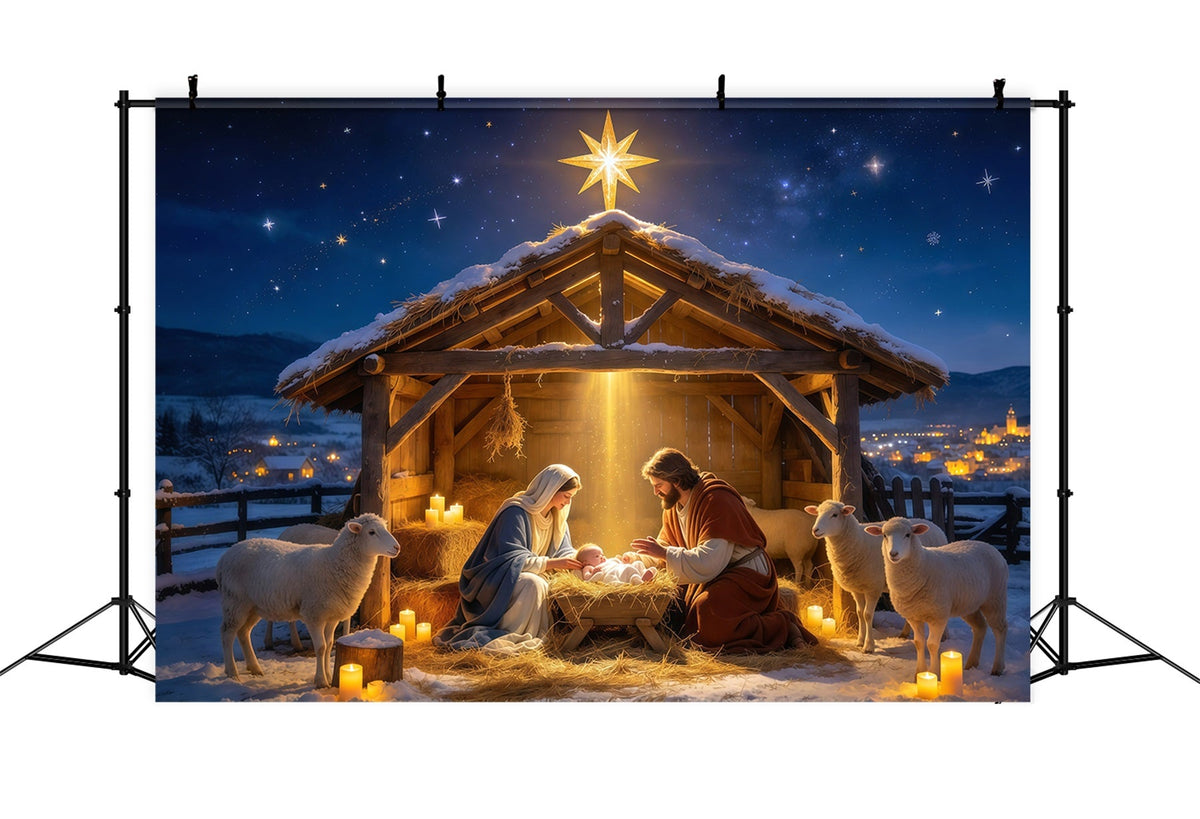 Nativity Scene Backdrop Starry Manger Stable Gathering Christmas Photo Backdrops UK GQ610-4