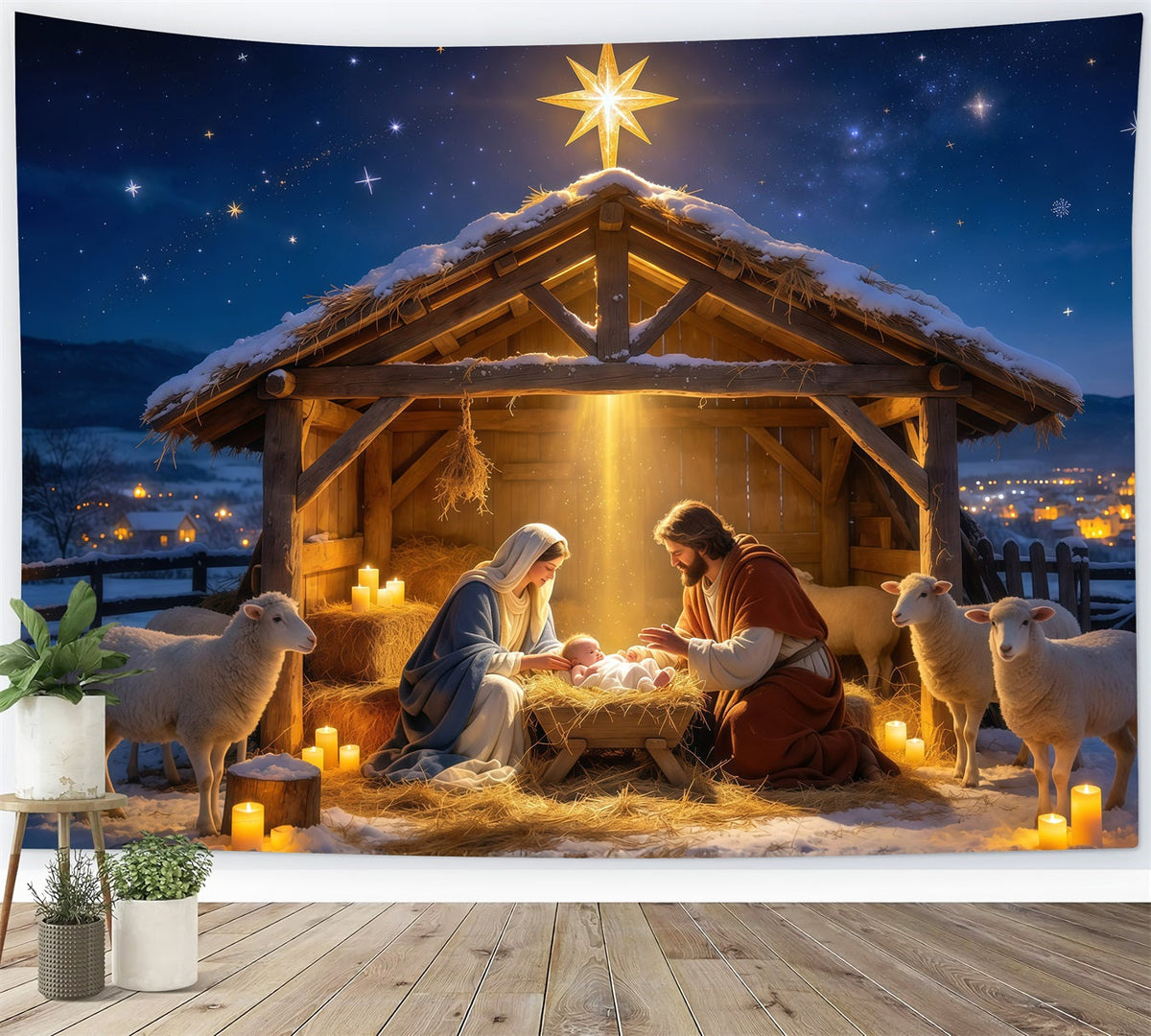 Nativity Scene Backdrop Starry Manger Stable Gathering Christmas Photo Backdrops UK GQ610-4