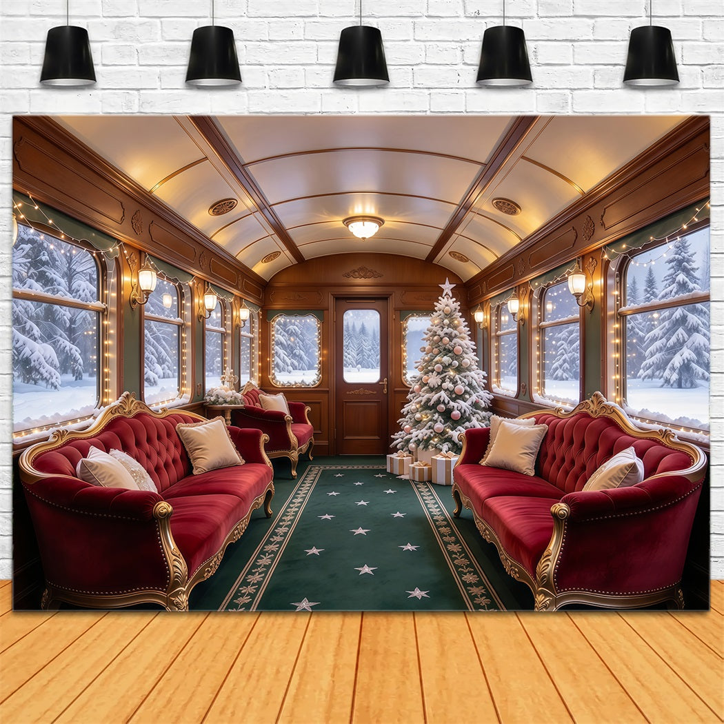 Christmas Backdrops for Photography Crimson Velvet Railway Lounge Christmas Photography Backdrop UK GQ610-41