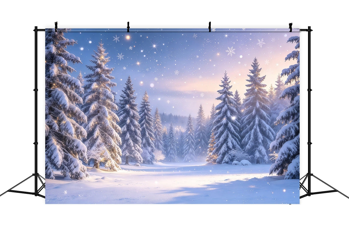 Christmas Tree Backdrops Twilight Snowy Pine Forest Xmas Backdrop UK GQ610-42
