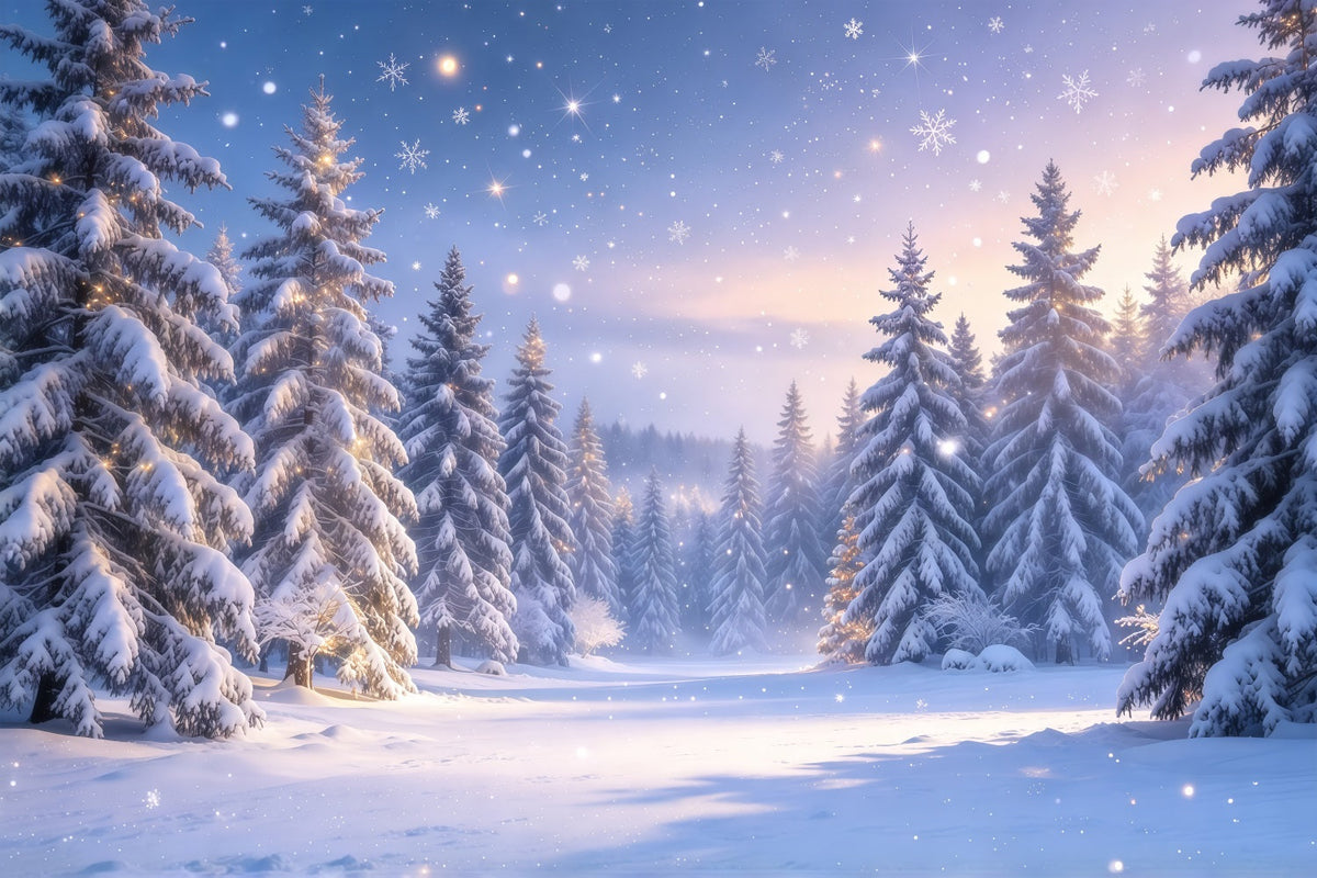 Christmas Tree Backdrops Twilight Snowy Pine Forest Xmas Backdrop UK GQ610-42