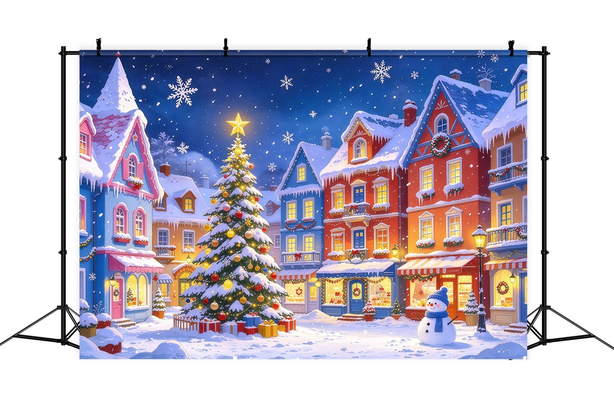 Christmas Town Backdrops Colorful Snowy Village Square Christmas Picture Backdrop UK GQ610-47