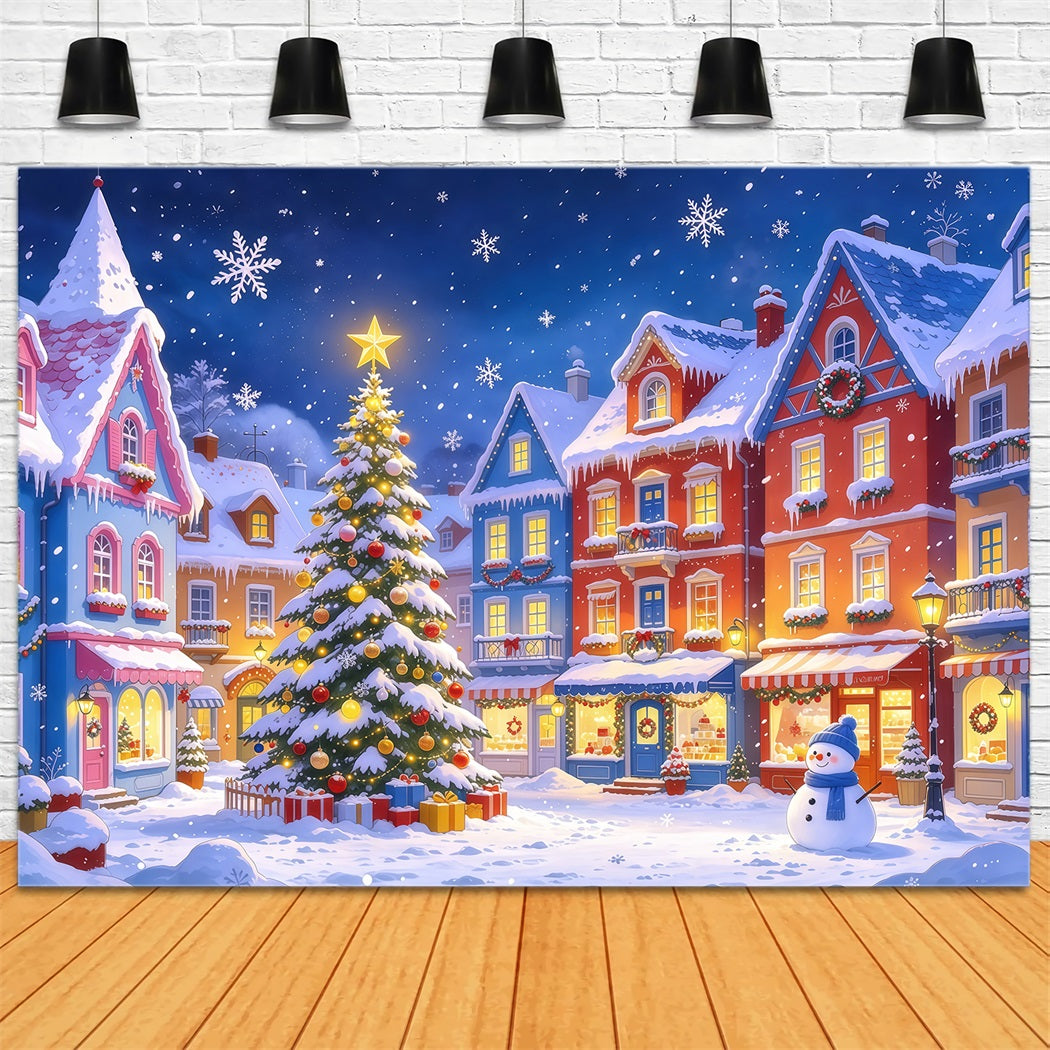 Christmas Town Backdrops Colorful Snowy Village Square Christmas Picture Backdrop UK GQ610-47