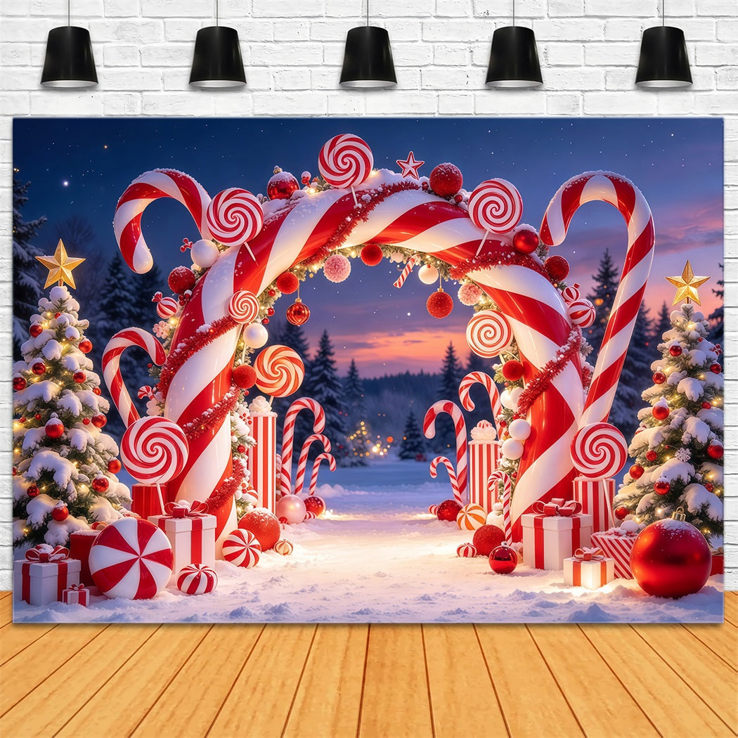 Christmas Candy Cane Backdrop Snowy Candyland Archway Christmas Party Backdrop UK GQ610-48