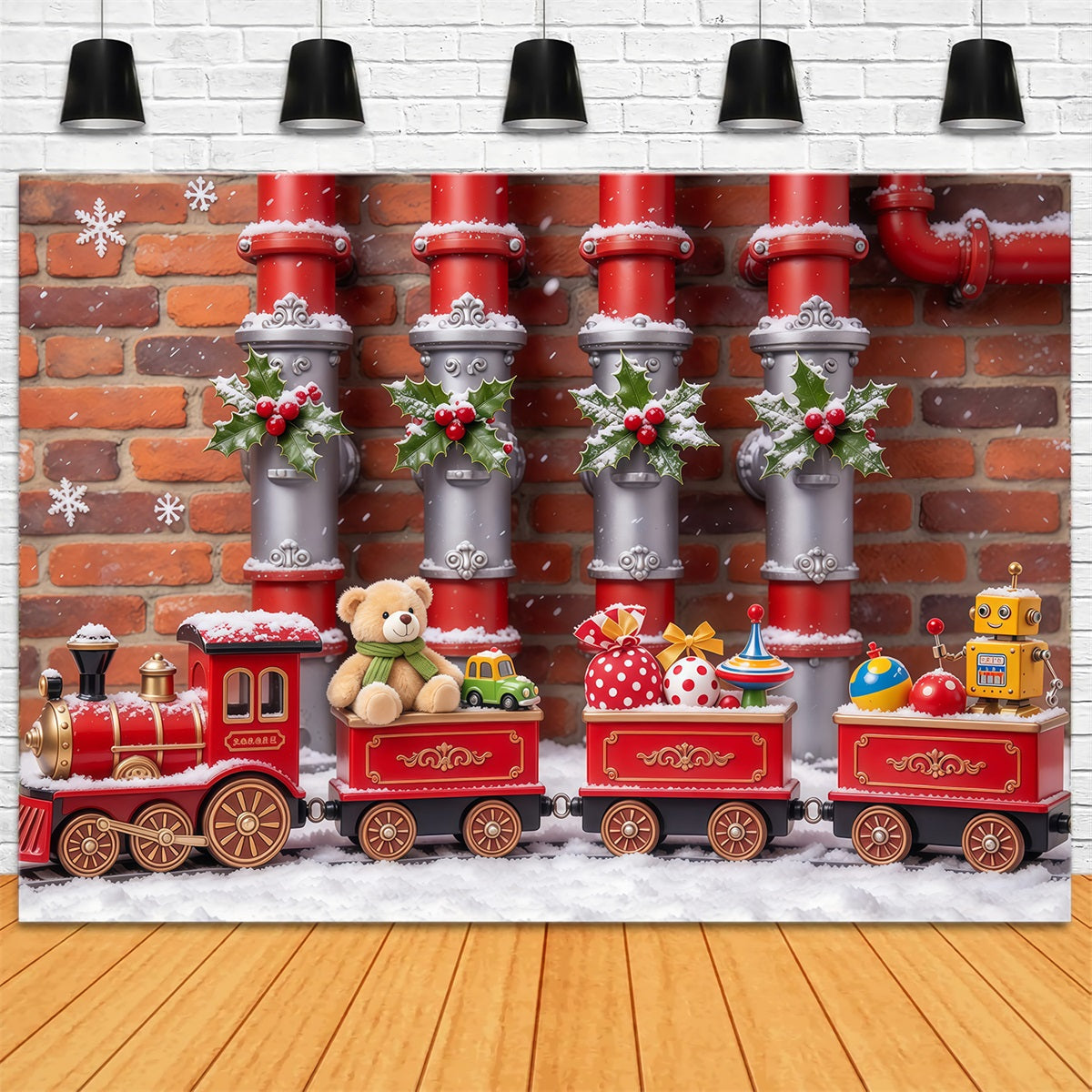 Christmas Backdrop Holly Toy Train Display Christmas Backdrops Photography UK GQ610-52