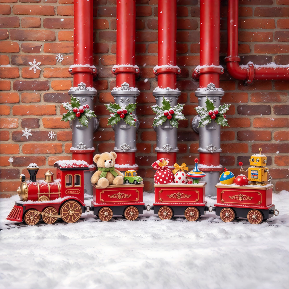 Christmas Backdrop Holly Toy Train Display Christmas Backdrops Photography UK GQ610-52