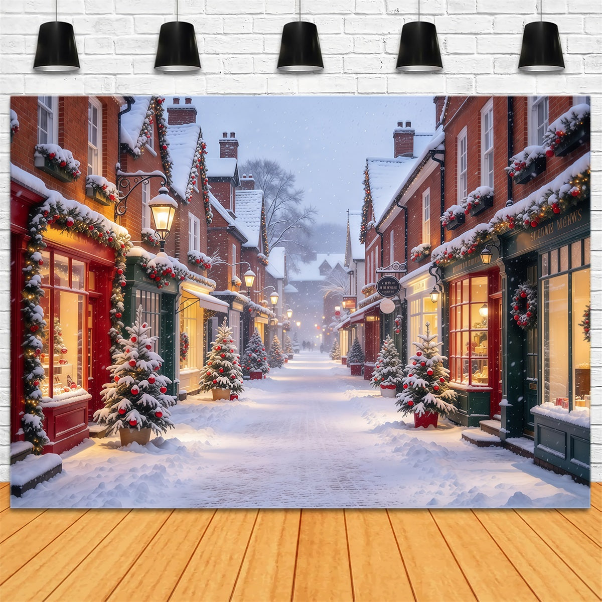 Christmas Village Backdrops Snowy Festive Shopping Street Christmas Street Backdrop UK GQ610-53