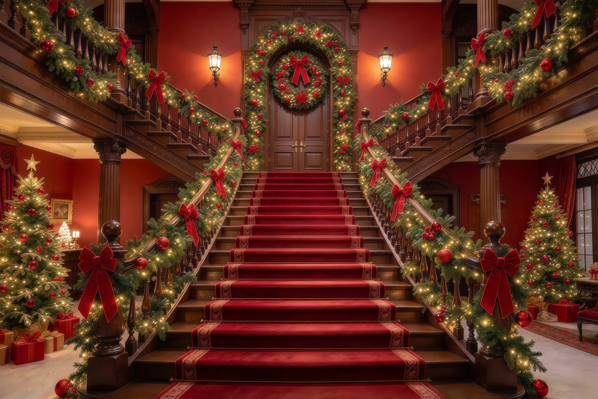 Christmas Scene Backdrop Garland Red Carpet Staircase Christmas Staircase Backdrop UK GQ610-55