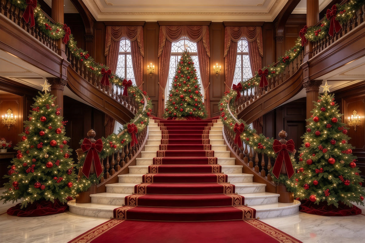 Living Room Christmas Backdrop Grand Christmas Staircase Tree Christmas Wall Backdrop UK GQ610-58