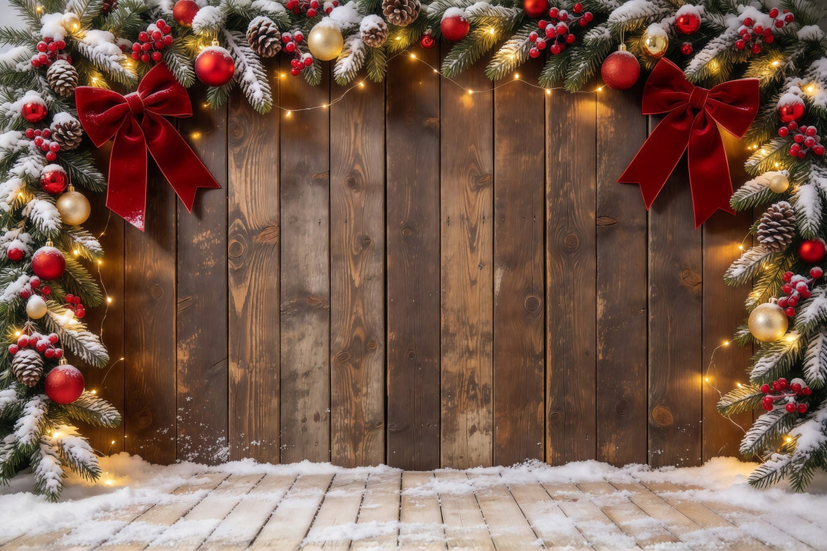 Christmas Backdrop Rustic Wood Bow Ornament Frame Christmas Theme Backdrop UK GQ610-66